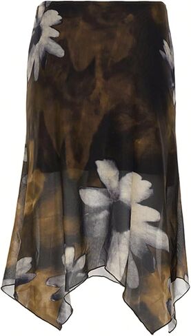 OYOANGLE Women's Floral Sheer Midi Skirts Asymmetrical Layered Low Rise Flowy Beach Vacation Skirts in Kuwait