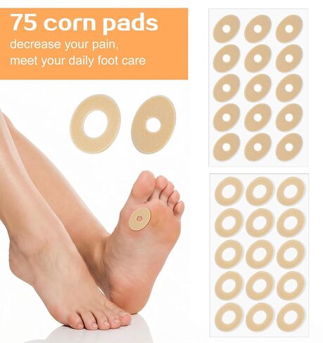 75 Pcs Corn Cushions for Feet, Self-Adhesive Corn Cushions for Toes, Foot Callus Protectors for Men and Women (Yellow, Small Oval) in Saudi Arabia