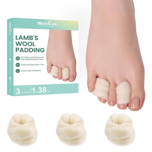 Welnove 3 Pcs Lambs Wool Padding for Toes - Provides Cushioning Comfort and Pain Relief Between Toes - Corn Cushion Blister Pads, 7/16 oz in Kuwait