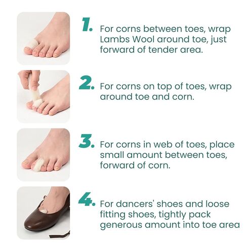 Welnove 3 Pcs Lambs Wool Padding for Toes - Provides Cushioning Comfort and Pain Relief Between Toes - Corn Cushion Blister Pads, 7/16 oz in Kuwait