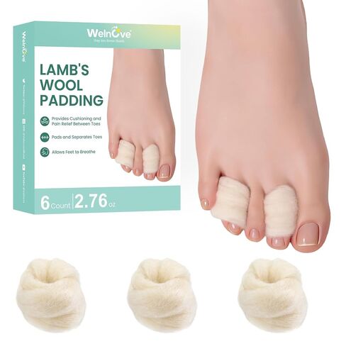 Welnove 3 Pcs Lambs Wool Padding for Toes - Provides Cushioning Comfort and Pain Relief Between Toes - Corn Cushion Blister Pads, 7/16 oz in Kuwait