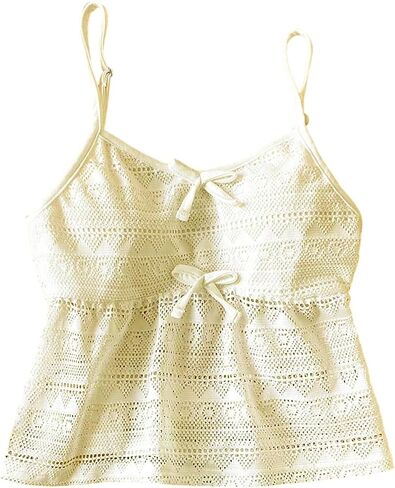 Girl's Boho Bowknot Hollow Out Camisole Tops Spaghetti Strap V Neck Babydoll Crop Top in Saudi Arabia
