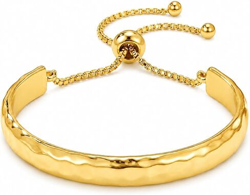 Hammered Adjustable Slider Cuff Bangle Bracelet for Women Lightweight Minimalist Link Chain Bolo Bracelet with Flirty Design Chunky Trendy Jewelry Gift in Saudi Arabia