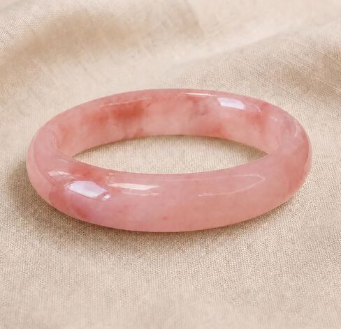 Natural Pink Jade Stone Bangle with Floral Veins, Hand Polished Bracelet for Women, Gift Box Included, Ideal Gift for Wedding Birthday Anniversary in Kuwait