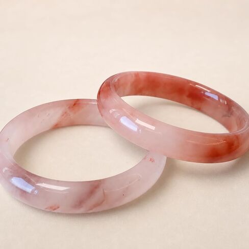 Natural Pink Jade Stone Bangle with Floral Veins, Hand Polished Bracelet for Women, Gift Box Included, Ideal Gift for Wedding Birthday Anniversary in Kuwait