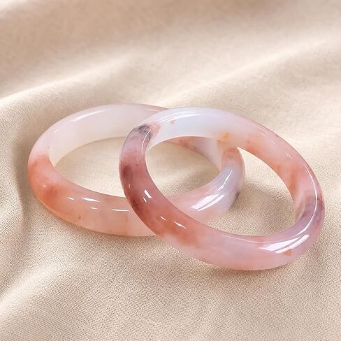 Natural Pink Jade Stone Bangle with Floral Veins, Hand Polished Bracelet for Women, Gift Box Included, Ideal Gift for Wedding Birthday Anniversary in Kuwait