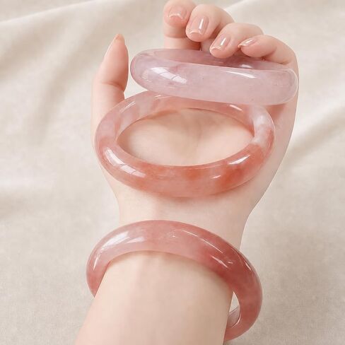 Natural Pink Jade Stone Bangle with Floral Veins, Hand Polished Bracelet for Women, Gift Box Included, Ideal Gift for Wedding Birthday Anniversary in Kuwait