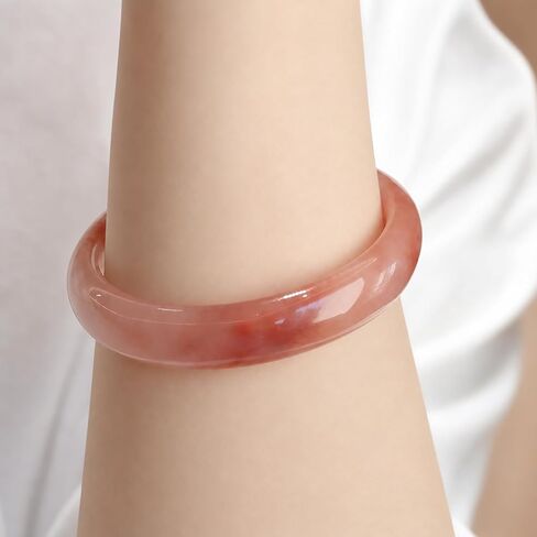 Natural Pink Jade Stone Bangle with Floral Veins, Hand Polished Bracelet for Women, Gift Box Included, Ideal Gift for Wedding Birthday Anniversary in Kuwait