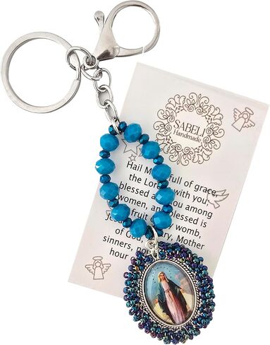 Sabeli Handmade Keychain Clip Holder - Catholic Rosary Bead Prayer - Religious Gifts Men Women - Llavero Catolico Regalo in Saudi Arabia