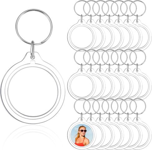 100 Pcs Photo Insert Keychain, Clear Acrylic Picture Keychains Round Blank Picture Frame Keyring Holder for DIY Crafts Wedding Bridal Party Favors Small Business Branding in Kuwait