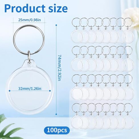 100 Pcs Photo Insert Keychain, Clear Acrylic Picture Keychains Round Blank Picture Frame Keyring Holder for DIY Crafts Wedding Bridal Party Favors Small Business Branding in Kuwait
