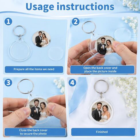 100 Pcs Photo Insert Keychain, Clear Acrylic Picture Keychains Round Blank Picture Frame Keyring Holder for DIY Crafts Wedding Bridal Party Favors Small Business Branding in Kuwait