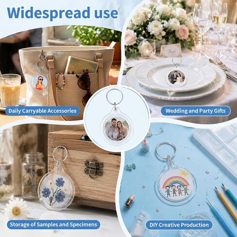 100 Pcs Photo Insert Keychain, Clear Acrylic Picture Keychains Round Blank Picture Frame Keyring Holder for DIY Crafts Wedding Bridal Party Favors Small Business Branding in Kuwait