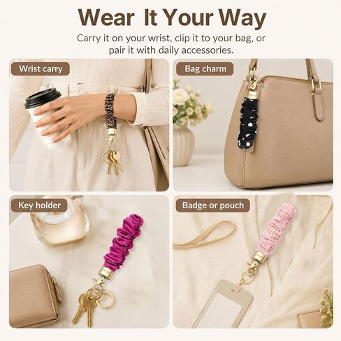 Keychain Wristlet, Cute Wristlet Keychains for Women Men, Scrunchie Stretchy Key Chain Wrist Bracelet for Car Keys in Kuwait
