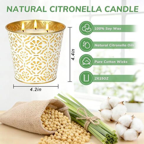 Citronella Candles Outdoor, 28oz Large Citronella Candles - 180 Hours Burn Time, 3-Wicks Outdoor Candle for Patio, Garden, Camping, Yard, Balcony, Summer Party & Home in Saudi Arabia