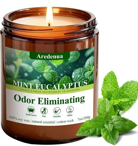 4 Pack Odor Eliminating Candles Set - Eliminates 95% of Pet, Smoke, Food & Other Smells - Air Freshing Scent of Orange/Mint/Lavender/Cotton - Up to 200 Hour Burn time - 28 oz Natural Soy Wax in Saudi Arabia