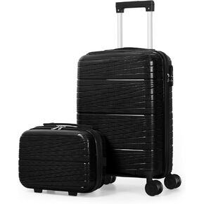 20 Inch Carry On Luggage Set with 14 Inch Cosmetic Case, Hardside Spinner Suitcase with 360° Wheels, Lightweight Travel Luggage (Shine Black) in Saudi Arabia