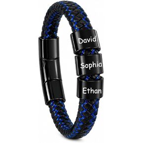 Fathers Day Bracelet for Dad Gifts,Custom Mens Bracelet with Engraved Names,Adjustable Braided Leather Bracelet Personalized Gifts for Husband Grandpa in Kuwait