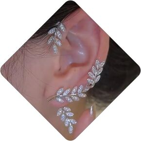 Rhinestone Leaf Ear Cuffs Earrings for Women Gold Non Piercing Wrap Earrings Stud Statement Punk Jewelry in Saudi Arabia