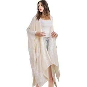 Womens Swimsuit Cover Up Embroidery Print Kimono Cardigan Beach Dress Floral Bikini Swimwear Coverup for Summer in Saudi Arabia