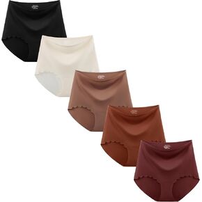 High Waisted Seamless Underwear for Women No Show Panties Full Coverage Scalloped Edge Silky Breathable Briefs 5 Pack in Saudi Arabia