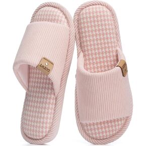 GOEWY Open Toe Corduroy Slippers for Women Memory Foam Casual House Shoes | Indoor and Outdoor,Non Slip lightweight Sole,Slip-on Bedroom Slides,Machine-Washable,Gifts for Womens in Saudi Arabia