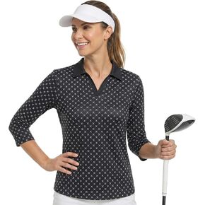 Women's Golf Shirts 3/4 Sleeve Slim Fit UPF 30+ Sun Protection Quick Dry Stretch V-Neck in Saudi Arabia