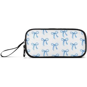Caikeny Pencil Case Ribbon Bow Pen Bag Blue Large Capacity Pencil Box Pen Pouch with Zipper Cosmetic Organizer for Kids Teens Adults in Saudi Arabia