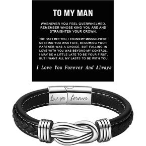 To My Man Infinity Leather Bracelet, Love You Forever and Always Stainless Steel Bracelets Husband Bracelet from Wife Valentine Birthday Christmas Fathers Gifts for Him in Saudi Arabia