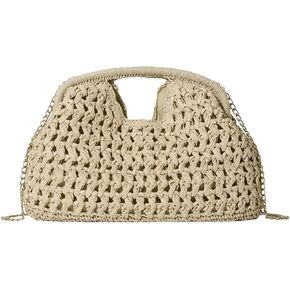 Straw Clutch Woven Purses for Women，Cloud Dumpling Summer Beach Bag with Detachable Chain for Vacation Evening in Saudi Arabia