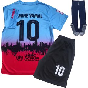 ORGBRAIN #10 Lamine Sky Blue Kids Football Soccer Jersey/Shorts/Socks Kit Youth Sizes in Kuwait