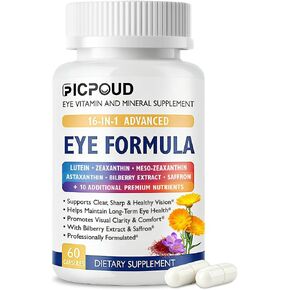 Neurobella Eye Formula, 16-in-1 Eye Vitamins and Mineral Supplement with Lutein 20mg, Zeaxanthin 4mg & Meso-Zeaxanthin 10mg, Astaxanthin, Omega 3, Bilberry & Saffron, Eye Health, 60 Capsules in Saudi Arabia