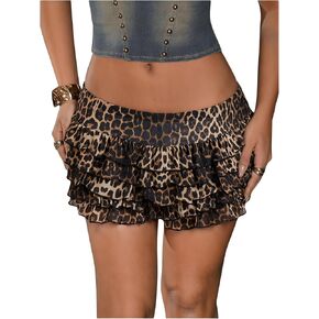 Verdusa Women's Vintage Cheetah Print Ruffle Shorts Tiered Layered Micro Shorts Low Waist Bloomers in Kuwait
