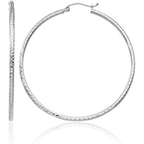 IceCarats 10K Solid White Gold Round Extra Large Hoop Earrings 50mm 2 inch Snap Back, Diamond Cut For Her in Kuwait