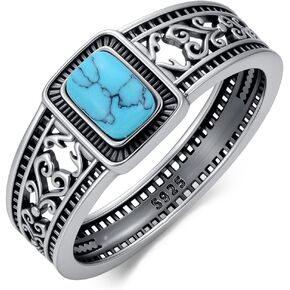 Genuine Turquoise Ring 925 Sterling Silver Boho Natural Turquoise Gemstone Ring for Women in Saudi Arabia