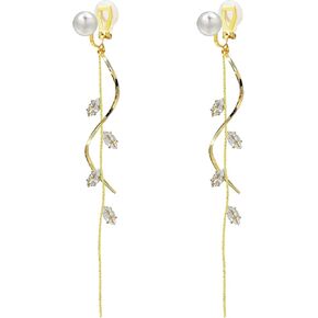 ASOQOLA Clip on Earrings Non Pierced for Women Long Dangle Drop Clip Earrings - Cubic Zirconia Leaf Earrings for Women Wedding Party Prom Jewelry Gifts in Saudi Arabia