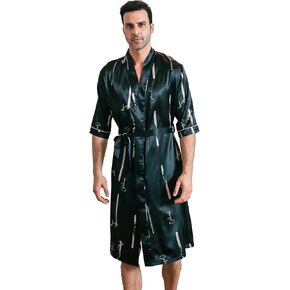 Men's Satin Robe Lightweight Half sleeves Silk Kimono Bathrobe with Shorts Set Sleepwear in Saudi Arabia