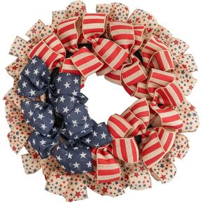 Patriotic Wreath for Front Door, 24 inch 4th of July Decorations with Red White Blue Flag Tags for 250th Anniversary American Independence Day Memorial Day Decor in Saudi Arabia