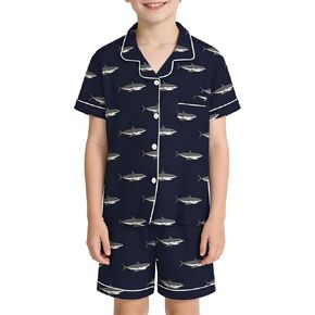 Kids Pajamas Boys Girls Summer Short Sleeve Sleepwear Soft Pjs Set Button-Down 2 Piece 5-14 Years in Saudi Arabia