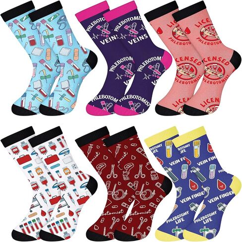Unittype 6 Pairs Phlebotomist Gift Socks Themed Funny Novelty Casual Socks Health Awareness Gift for Adult Women Men Appreciation National Doctor's Day Nurse Week Graduation Party in Kuwait