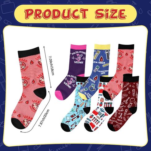 Unittype 6 Pairs Phlebotomist Gift Socks Themed Funny Novelty Casual Socks Health Awareness Gift for Adult Women Men Appreciation National Doctor's Day Nurse Week Graduation Party in Kuwait