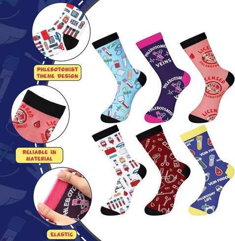 Unittype 6 Pairs Phlebotomist Gift Socks Themed Funny Novelty Casual Socks Health Awareness Gift for Adult Women Men Appreciation National Doctor's Day Nurse Week Graduation Party in Kuwait