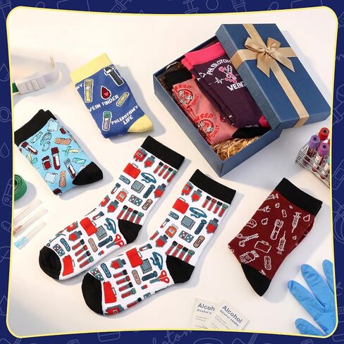 Unittype 6 Pairs Phlebotomist Gift Socks Themed Funny Novelty Casual Socks Health Awareness Gift for Adult Women Men Appreciation National Doctor's Day Nurse Week Graduation Party in Kuwait