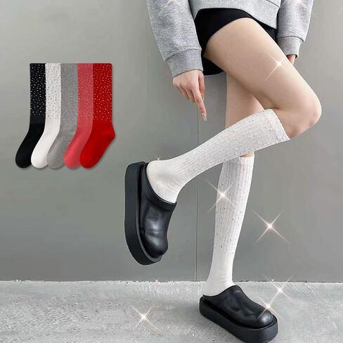 Rhinestone Knee High Socks for Women Girls Sparkly Long Tube Stockings Glitter Boot Sock in Kuwait
