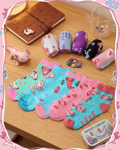 Skicuff 10 أزواج من جوارب Axolotl للفتيات والنساء جوارب كاحل قطنية لطيفة على شكل حيوانات هدايا عيد ميلاد لمحبي Axolotl هدايا الحفلات الصيفية in Kuwait