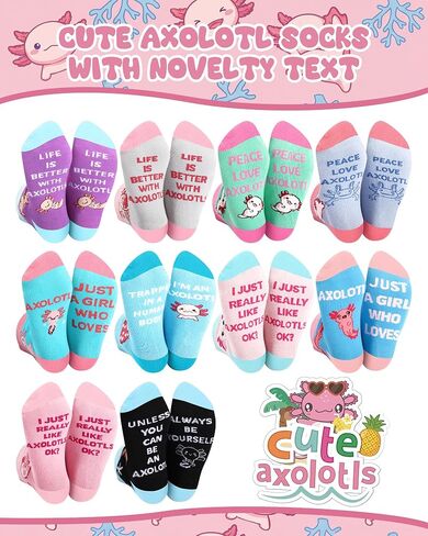 Skicuff 10 أزواج من جوارب Axolotl للفتيات والنساء جوارب كاحل قطنية لطيفة على شكل حيوانات هدايا عيد ميلاد لمحبي Axolotl هدايا الحفلات الصيفية in Kuwait