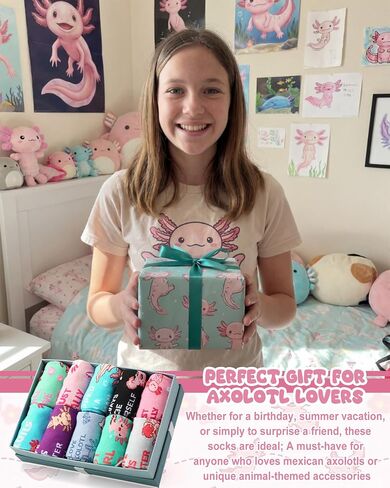 Skicuff 10 أزواج من جوارب Axolotl للفتيات والنساء جوارب كاحل قطنية لطيفة على شكل حيوانات هدايا عيد ميلاد لمحبي Axolotl هدايا الحفلات الصيفية in Kuwait