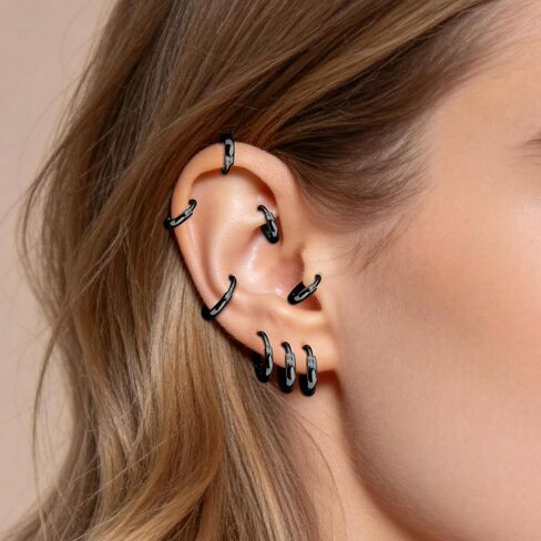 XUU Titanium Huggie Hoop Earings 16G - Implant Grade ASTM F136 Clicker Earrings, Hidden Clips & Water-Resistant, Hypoallergenic Jewelry, Slim or Chunky, 8mm & 10mm, 5 Colors, 1 Pair in Saudi Arabia