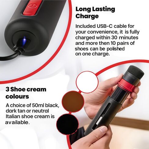 Electric Shoe Shine Kit with 50ml Black Shoe Polish Cream – Rechargeable Motorised Horsehair Brush for Leather Shoes, Boots, Handbags – Effortless Shine for School, Business Travel & Home in Saudi Arabia