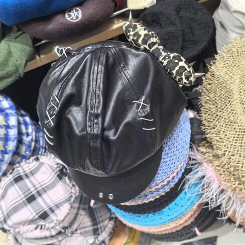 Octagonal Hat Rivet Studded Bowknot Skull Newsboys Caps Painters All Matching Punk Skull for Casual Punk Caps in Saudi Arabia